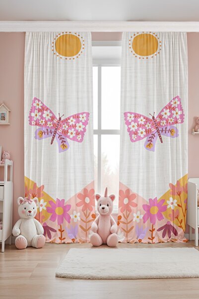EVPANYA Cortina de fundal pentru camera bebelușului cu model de fluturi roz c...