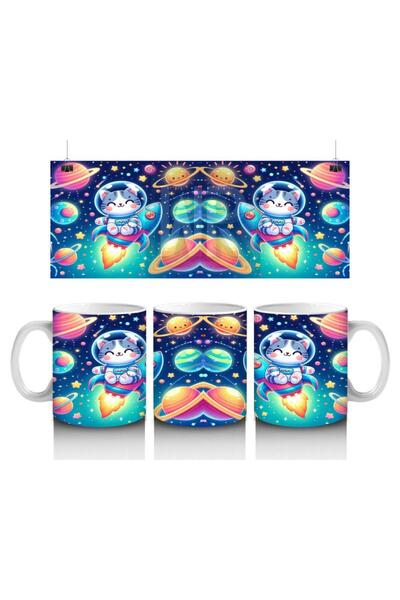 Wisdom Rain Cute Cat Patterned Mug Cup That Goes to Space Rocket and Makes Ch...