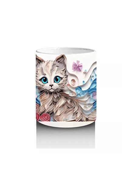 Wisdom Rain Cat Decorated with Flowers in Blue Tones – Printed Coffee Mug