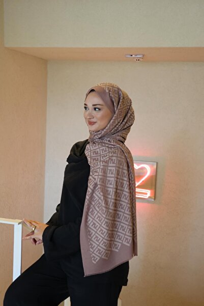 Şalland F Pattern Wool Cashmere Shawl Pink Mink