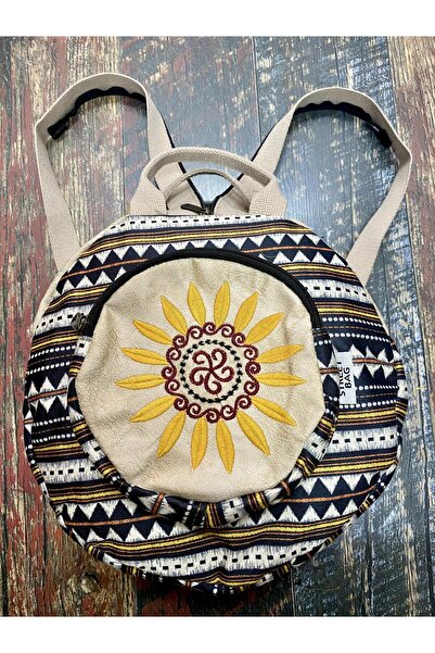 street&bagdnz Fargin Ethnic Authentic Bohemian Round Embroidered Backpack Daily Travel Waterproof Backpack