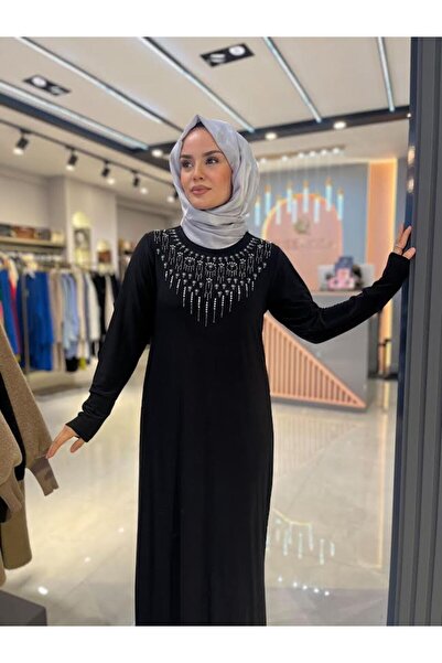 medipek Women's Sandy Stone Detailed Black Hijab Dress