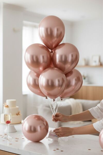 Cadde Süs بالونات كروم ذهبية وردية مقاس 12 بوصة (12 بوصة) عبوة من 10 قطع