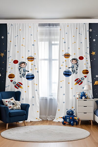 EVPANYA Cortina de fundal pentru camera bebelusului cu model astronaut pentru copii (pret pentru o singura aripa)