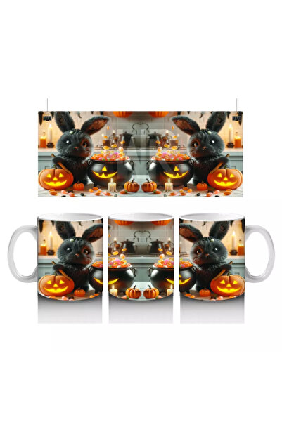 Wisdom Rain Fun Halloween Printed Mug with Scared Cat Figure and Witch Costume
