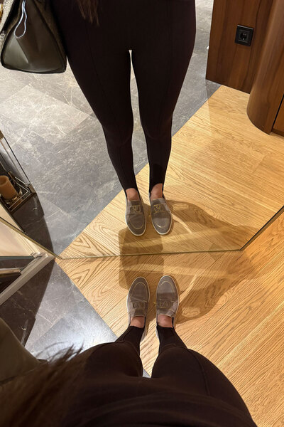 MAGARDE Leggings with Front Ruffles and Leg Detail - Brown