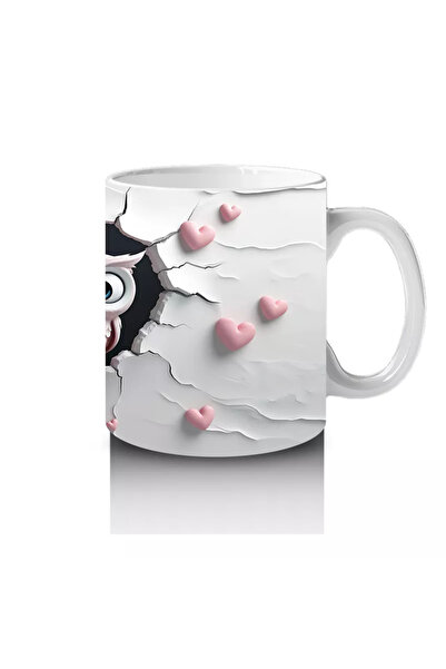 Wisdom Rain Couple of Owls Looking at a Cracked Floor Holding a Heart Figure - Printed Coffee Mug