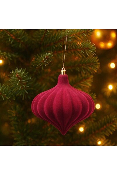 Ritzz كرة عيد الميلاد المخملية - زينة شجرة الصنوبر على شكل قطرة باللون العنابي 13 سم