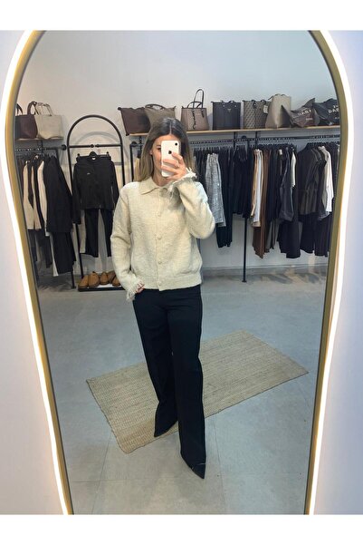 Ecenin Favorileri Ecru Knitwear Women's Cardigan with Tassels on the Sleeves