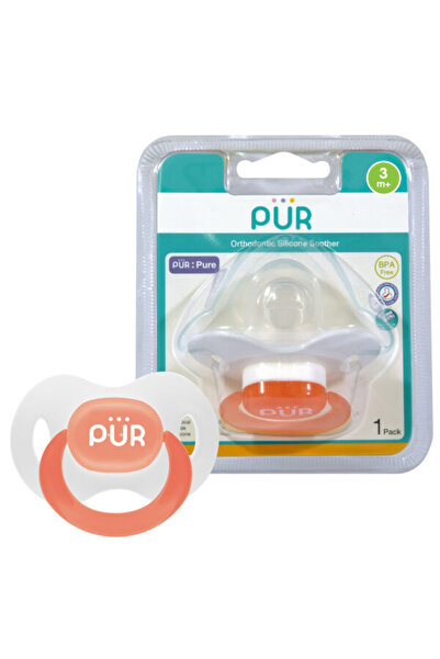 Pür PUR 14017 – ORTHODONTIC SILICONE PACIFIER +3 MONTHS (WITH COVER) peach