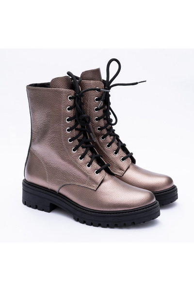 VAGAM Pink Genuine Leather Boots with Laces and Zipper
