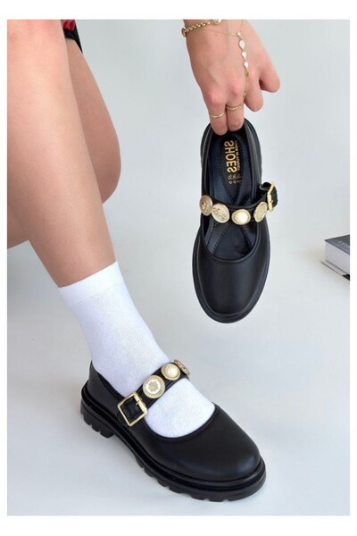 TUBA TOPTAŞ Tractor Sole Mary Jane Shoes with Buckle Medallion Detail