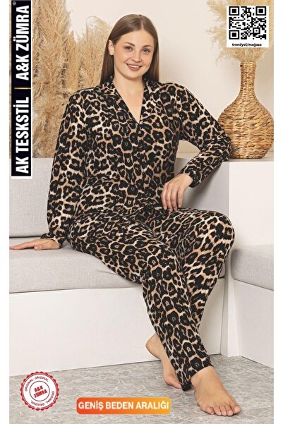 A&K ZÜMRA Front Buttoned Suede Velvet Winter Pajama Set Plus Size