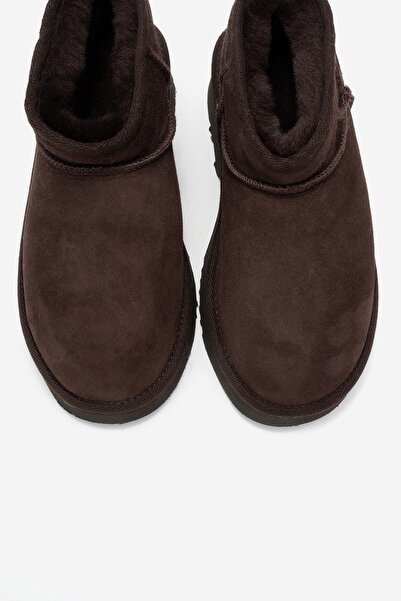 LuviShoes Ary Brown Suede Genuine Leather Fur Platform Sole Women's Mini Boots