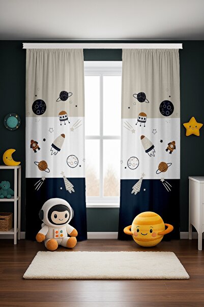 EVPANYA Space Vehicles Patterned Children's Baby Room Background Curtain (Single Wing Pricing)