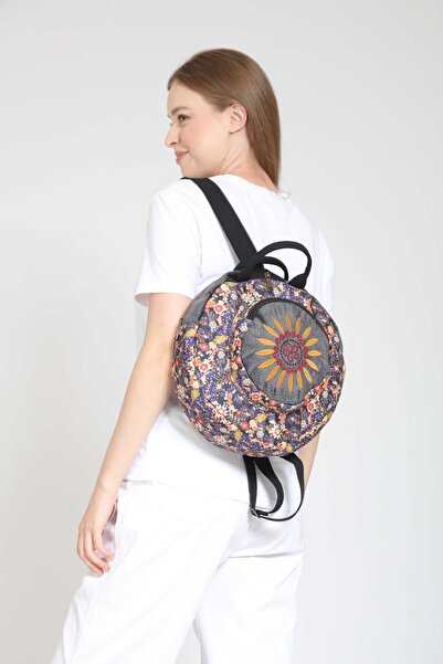 street&bagdnz Fargin Ethnic Authentic Bohemian Round Embroidered Backpack Daily Travel Backpack
