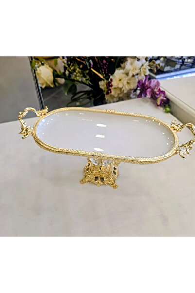 MaviDamla Cast Edge Frame Footed Porcelain Presentation Plate 33*21 Gold