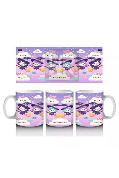 Wisdom Rain كوب مطبوع عليه شبح لطيف يطير فوق السحاب لعيد الهالوين