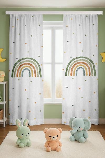 EVPANYA Cortina de fundal pentru camera bebelusului cu model curcubeu verde (...