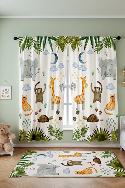 EVPANYA Safari Friends Patterned Children's Baby Room Background Curtain (Sin...