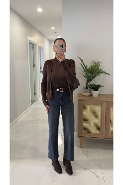 BİRCANÇİL Melotti Blue Raw Hem Nubuck Belted Straight Jeans