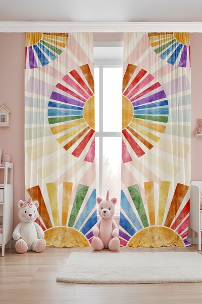 EVPANYA Cortina de fundal pentru camera bebelusului cu model de soare colorate (pret pentru o singura aripa)