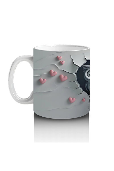 Wisdom Rain Couple of Owls Looking at a Cracked Floor Holding a Heart Figure - Printed Coffee Mug