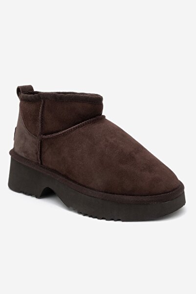 LuviShoes Ary Brown Suede Genuine Leather Fur Platform Sole Women's Mini Boots