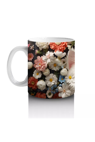 Wisdom Rain Fluffy White Cat Sitting in the Flower Garden Mug
