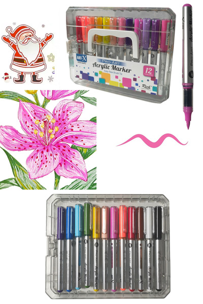 GLANCE Art-x Pro Art Fırça Uçlu Akrilik Marker 12 Li Set