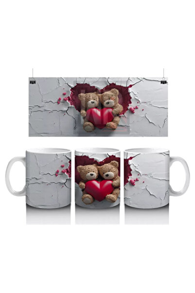 Wisdom Rain دببة لطيفة تحمل وسادة على شكل قلب - كوب قهوة مطبوع