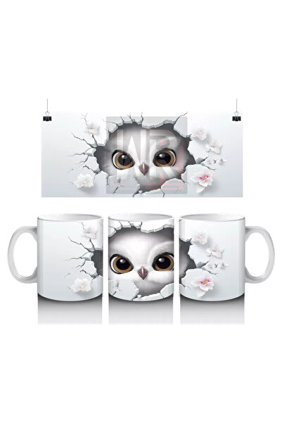 Wisdom Rain البومة المثيرة للاهتمام تنظر في الشق مع القلب - كوب قهوة مطبوع