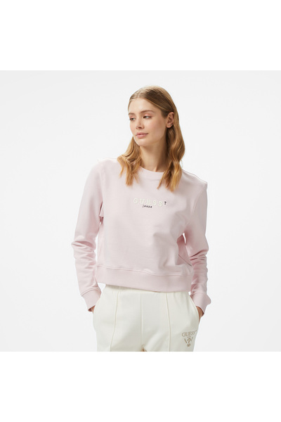 Guess Crop Mid Organic Iconic Kadın Pembe Sweatshirt