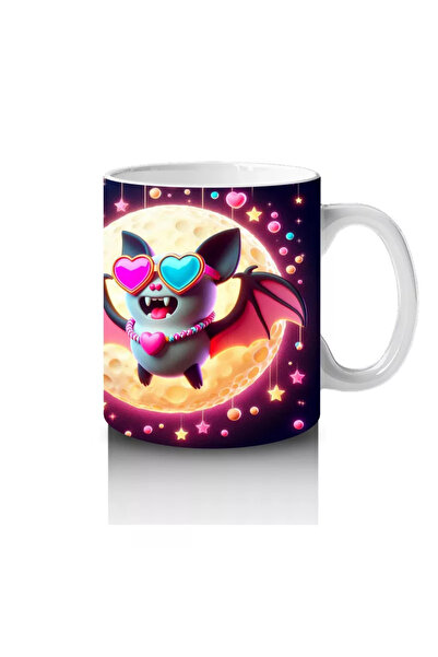 Wisdom Rain Fun Halloween Printed Mug with Neon Illuminated Colorful Bats Figure