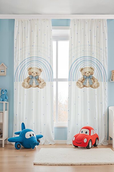 EVPANYA Κουρτίνα φόντου παιδικού δωματίου με μοτίβο μπλε ουράνιο τόξο και χαρ...