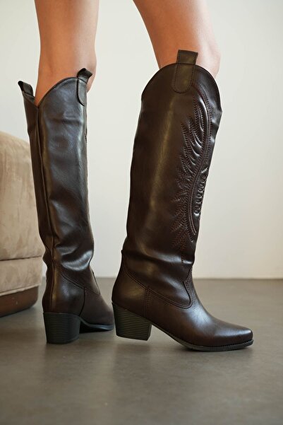 MODAADAM Γυναικείες μπότες Umke Cowboy - Καφέ-Δερμάτινες