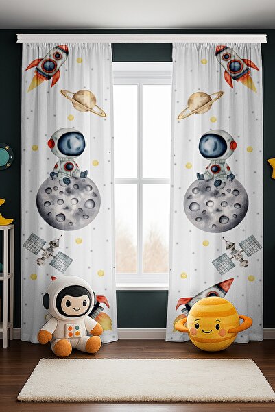 EVPANYA Cortina de fundal pentru camera bebelusului cu model astronaut pe lun...