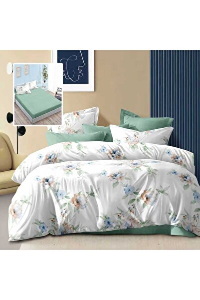 Pucioasa Double bed linen 6 pieces with elastic, green flowers