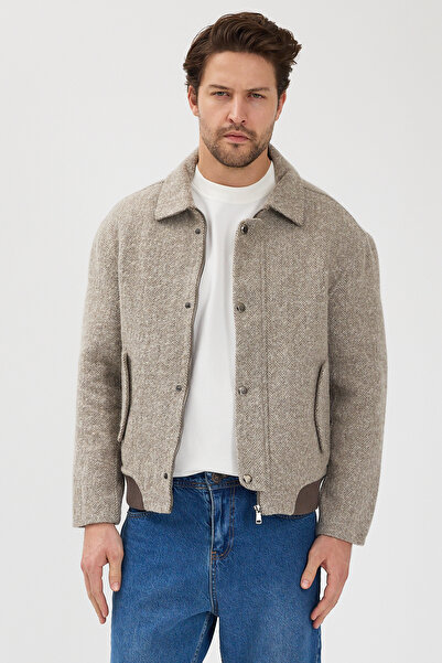 ABOUT US Wool Blend Ribbed Detail Handmade Regular Fit Jacket # Ab4470