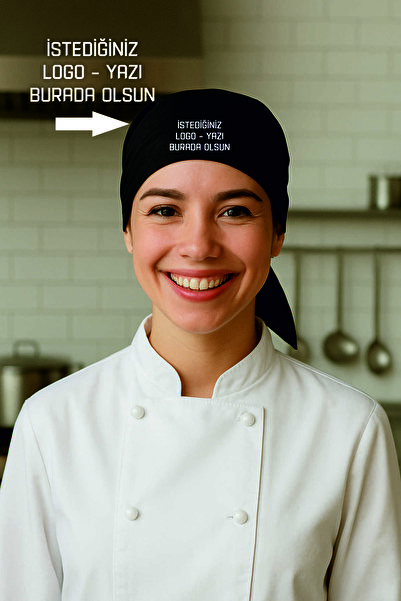 AFMAT Atölye Şef Bandanası – Aşçı Bandanası Siyah | Mutfak Personeli Kepi | Logo – Yazı Baskılı Üçgen Bandana