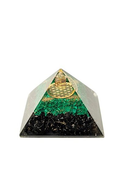 Ezera Piramidă Orgonică Nera cu Cristale de Malachit și Turmalină Neagră, 8,4...