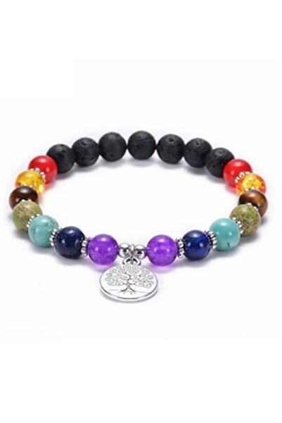 Ezera Brățară de aromaterapie THALIA cu pietre de lavă, 7 chakre și pandantiv Arborele Vieții, multicoloră, 17-18