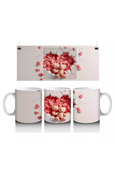 Wisdom Rain دببة حلوة على خلفية قلب - كوب قهوة مطبوع