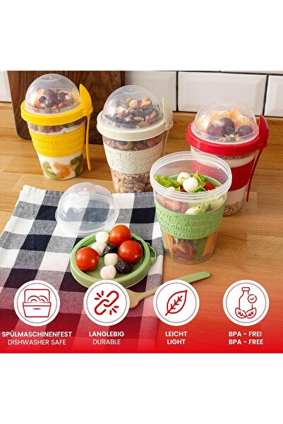 DELPI Set of 4 2-in-1 Food Containers with Spoons - 800 ml, Multicolor
