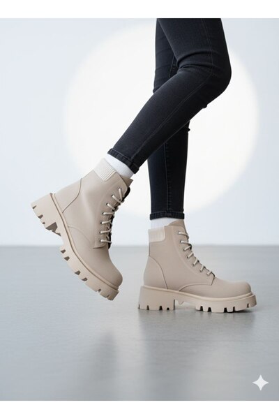 RONX Beige Suede Lace-Up High Sole Women's Boots