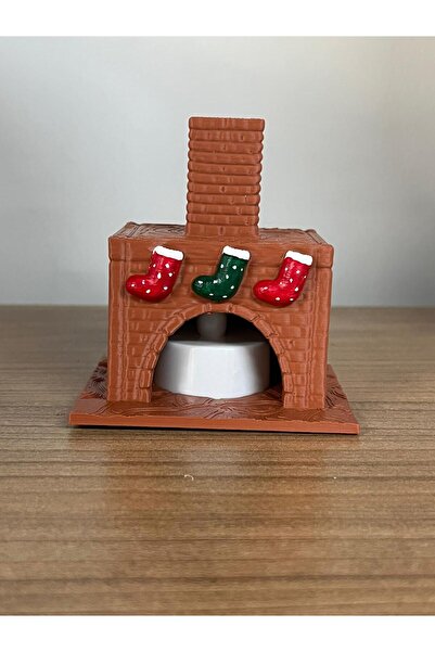 Root Made Mini Şömine Tealight Mumluk Dekoratif Obje Kış Dekoru Konsol Ünite Süsü Yeni Yıl Hediyesi -Mum Dahil