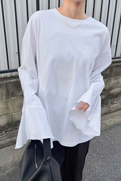 BLUE STREET Bluză albă pentru femei croială largă Zil Sleeve supradimensionat