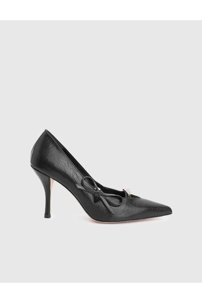 İLVİ Dario Genuine Leather Black Women's Heeled Shoes