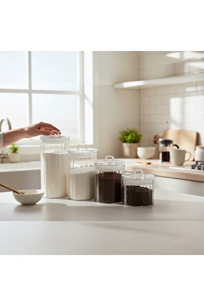 Suo Home Minimalist Pantry Set 4-Piece Borosilicate Glass Vacuum Lid Jar Set