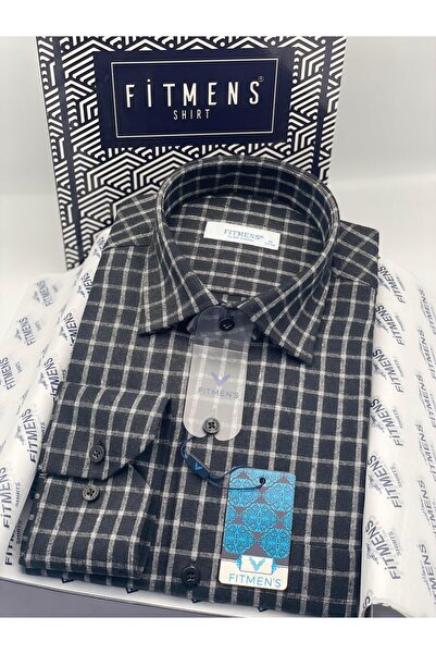 Fitmens Classic Long Sleeve Winter Checkered 100% Cotton Collar Buttoned at the Bottom Gift Boxed Men's Shirt Fs-003129 -